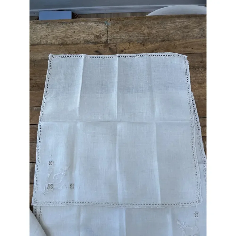 Off White Floral Embroidered Cottagecore Linen Napkins 16